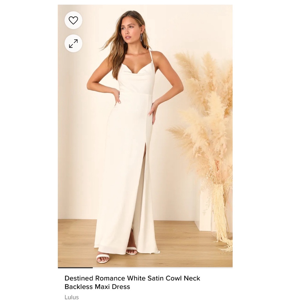 Destined Romance White Satin Cowl Neck Backless Maxi Dress